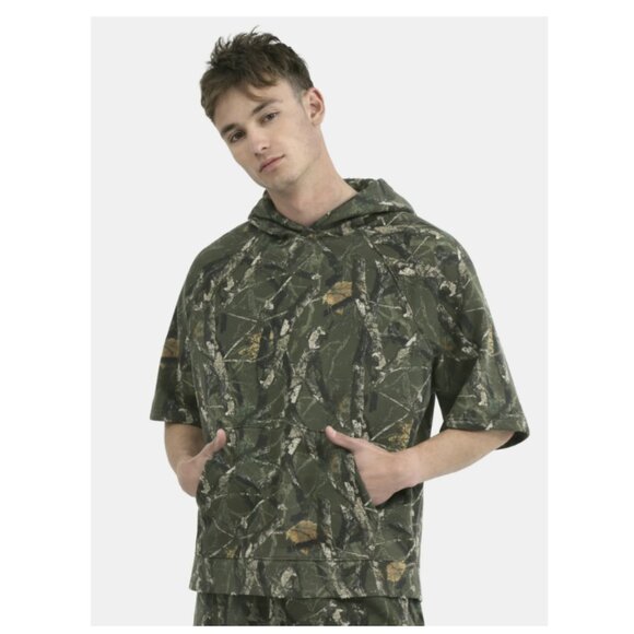 No Boundaries French Terry Pullover Hoodie with Short Sleeves, CAMO, XL - Picture 2 of 3